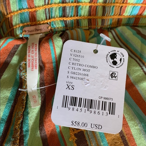 FREE PEOPLE Saylor Poplin Stripe Shorts Retro Oversized NWT Teal Orange Green - Picture 9 of 10